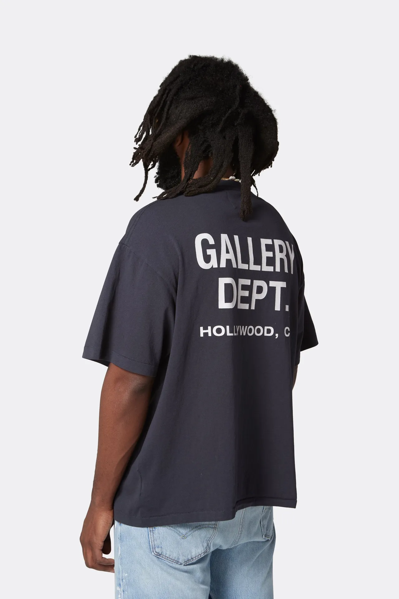 GALLERY DEPT. SOUVENIR TEE Black English LOGO short sleeves, washed black S-XL, classic basic style, washed and distressed, cylindrical seamless linen and cotton fabric, loose fit